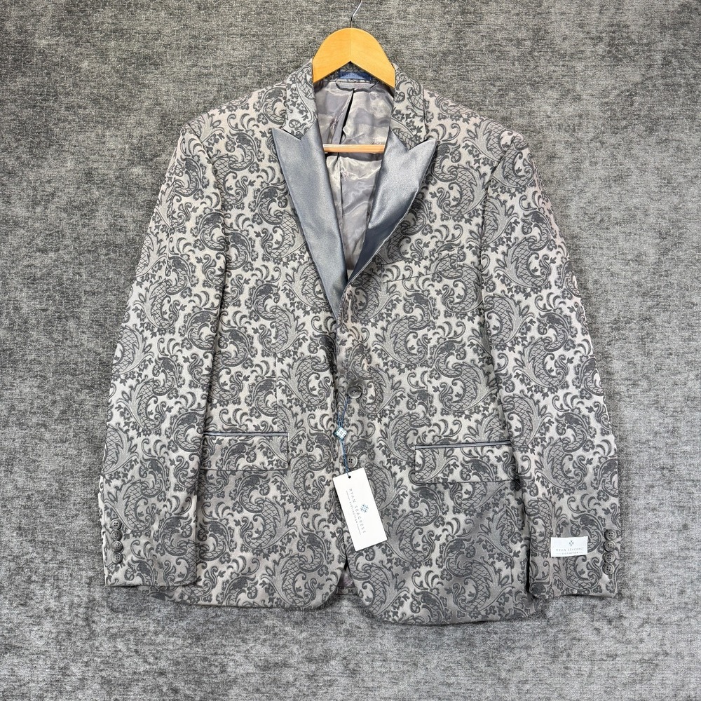 Ryan Seacrest Distinction Dinner Jacket Blazer Evening Paisley Silver 40S‎
